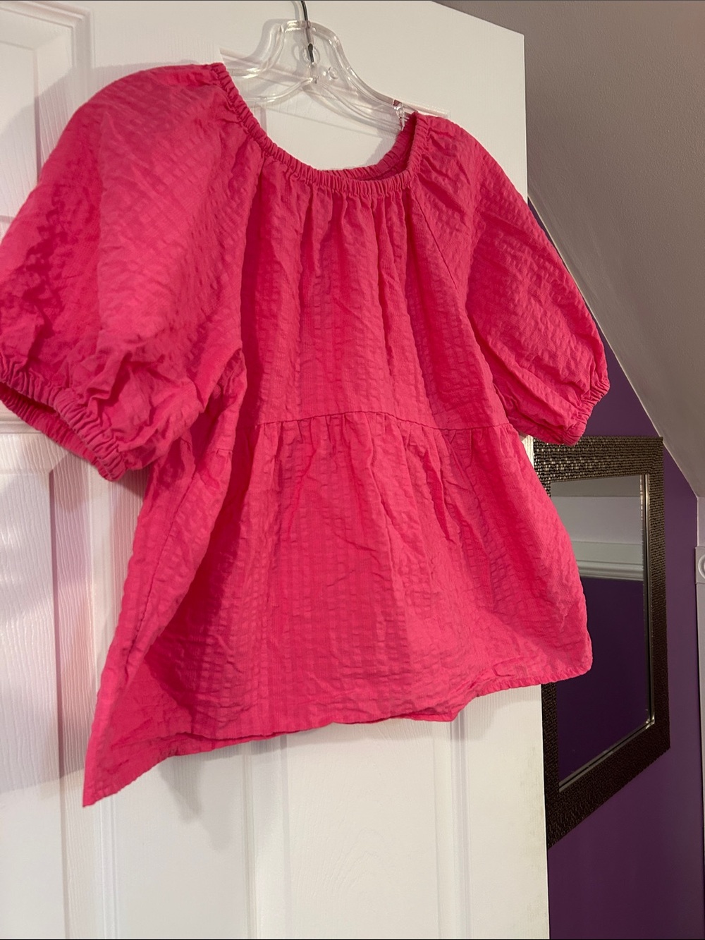 Old Navy Bright Pink Puff Sleeve Peasant Top